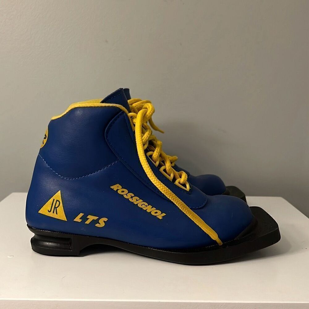 Rossignol Kids' Blue Yellow LTS JR Nordic 75mm Cross Country Ski Boots Size 8.5